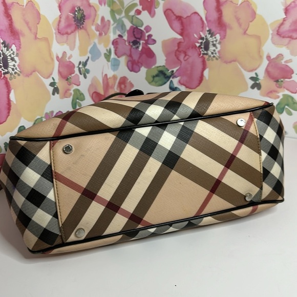 💯Authentic  BURBERRY HAYMARKET CHECK TOTE BAG LEATHER  HANDBAGS WOMEN🍀 - Picture 15 of 17